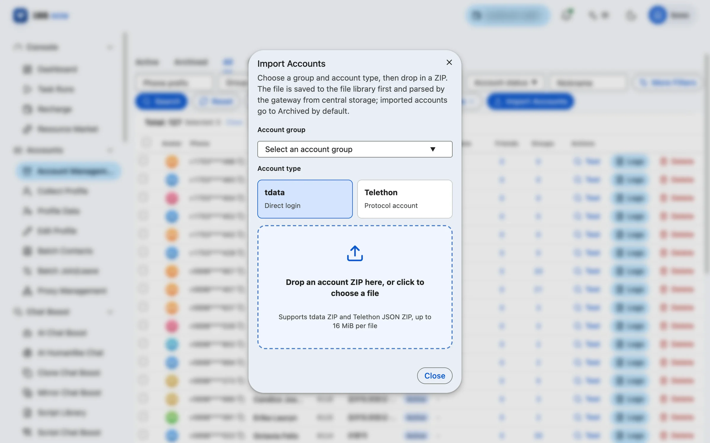 Bulk account import preview