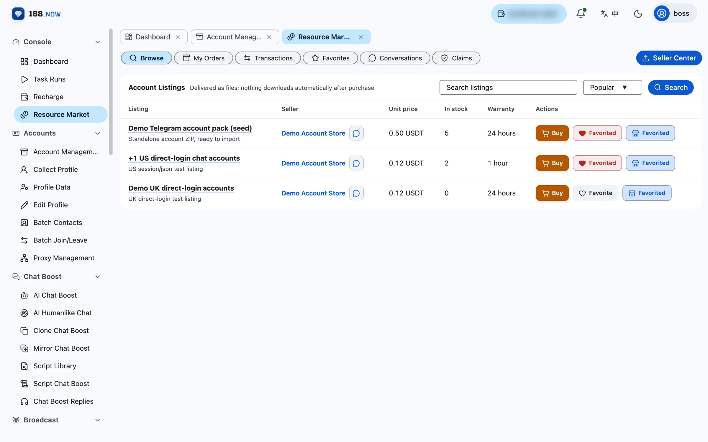 Resource marketplace listings preview