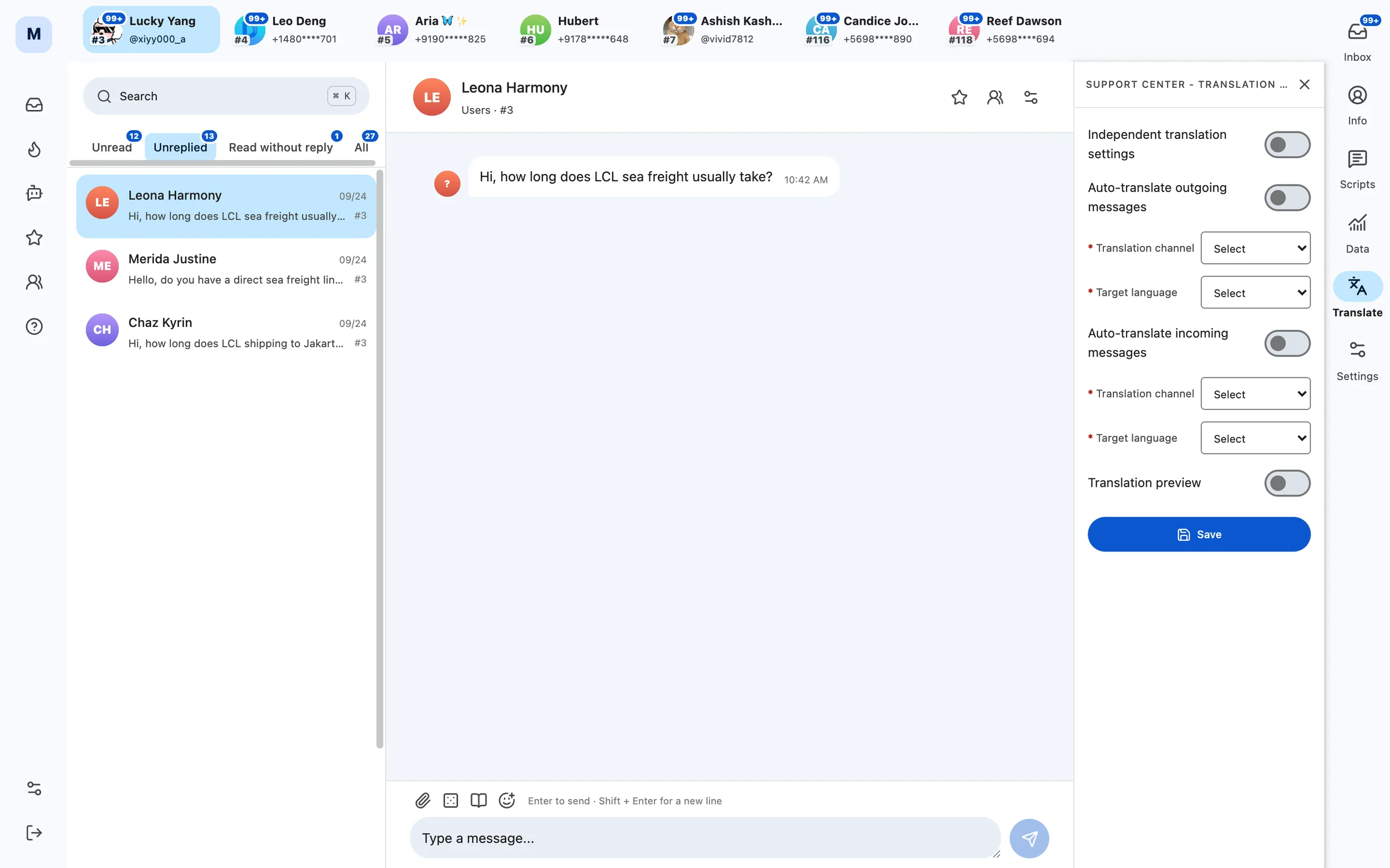 Telegram support agent workspace preview